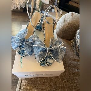 Betsey Johnson Blue Floral Heels with Bow